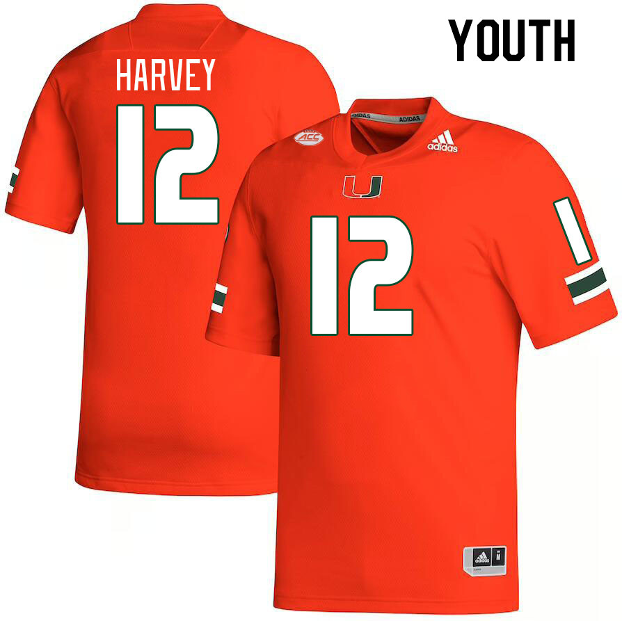 Youth #12 Jahfari Harvey Miami Hurricanes College Football Jerseys Stitched-Orange